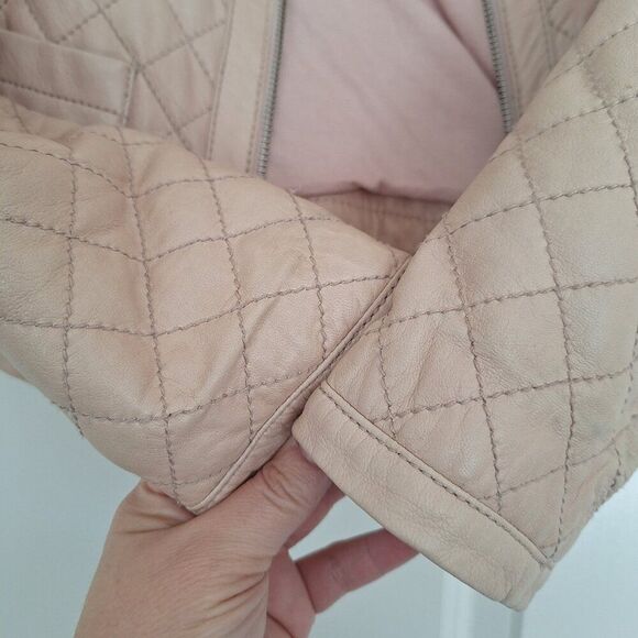 Hinge Quilted Leather Jacket crem pink size xs - Picture 3 of 7
